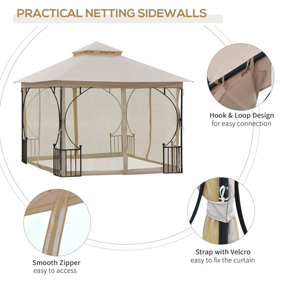 Metal Gazebo With Sides Beige  3m x 3m Waterproof Gazebo