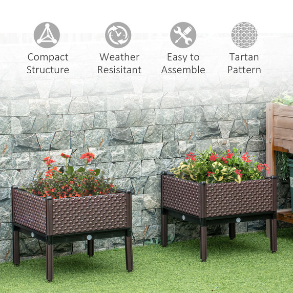 Set of 2 Raised Bed, Elevated Planter Box & Self-Watering Design & Drainage Holes