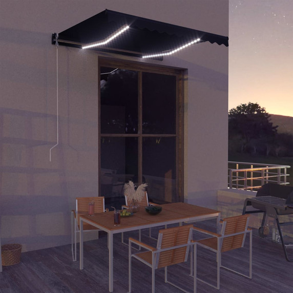 vidaXL Manual Retractable Awning with LED - 300x250cm to 600x350cm - Various Colours