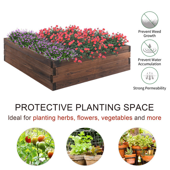 Wooden Raised Garden Bed Planter Grow Containers Pot 80 x 80 x 22.5cm