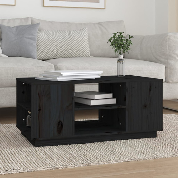 vidaXL Coffee Table Black 90x49x40.5 cm Solid Wood Pine