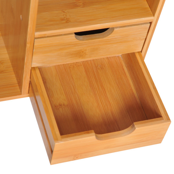 Desk Organiser Desktop Bookshelf 180 Degree Rotatable 2 Drawers Bamboo