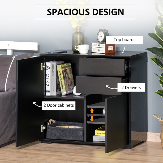 Side Cabinet with 2 Door Cabinet and 2 Drawer for Home Office Black