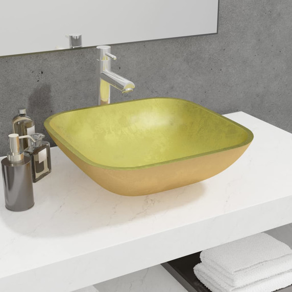 vidaXL Basin Glass 42x42x14 cm Gold