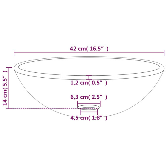 vidaXL Basin Tempered Glass 42x14 cm White