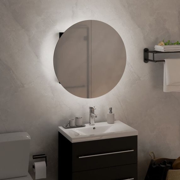 vidaXL Bathroom Cabinet with Round Mirror&LED Black 40x40x17.5 cm