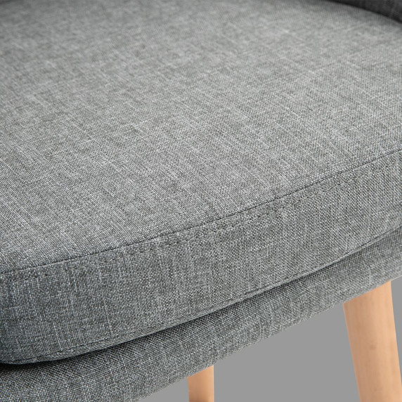 2 PCs Modern Upholstered Fabric Bucket Seat Bar Stools w/ Solid Wood Legs Grey