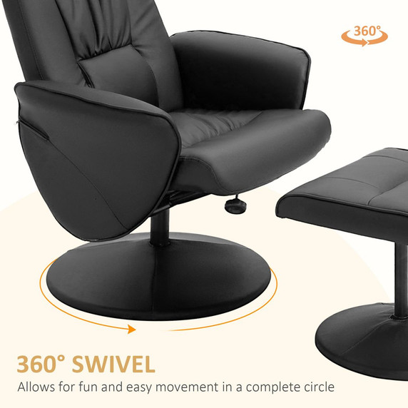 2 Pcs Reclining Armchair Ottoman 360 Swivel Home Furniture PU Leather Black