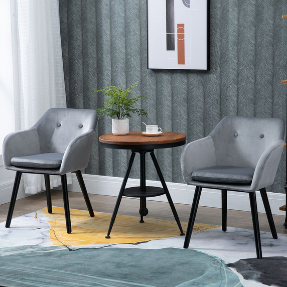 2 Pieces Modern Upholstered Fabric Bucket Seat Dining Room Armchairs - Grey