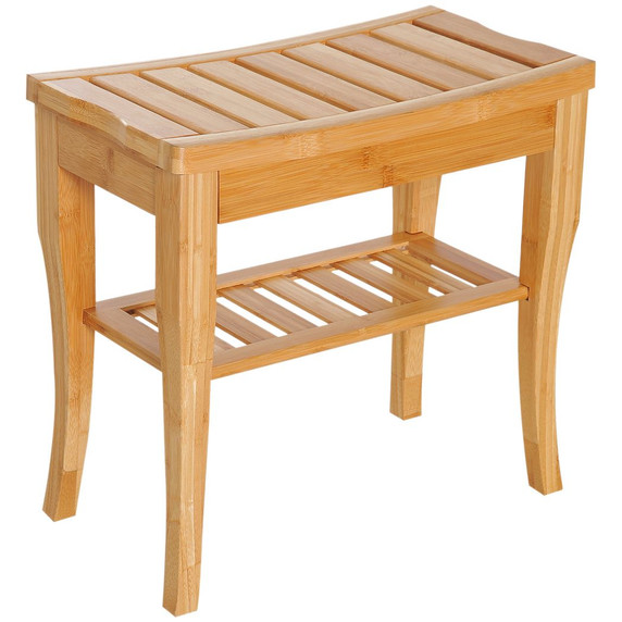 2-Tier Slatted Shower Bench Storage Seat Stool