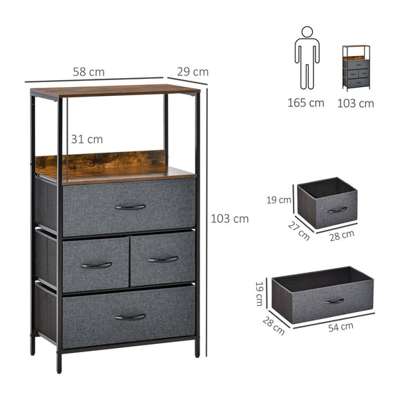 4 Drawer Storage Chest Unit Home w/ Shelves Home Living Room Bedroom Black