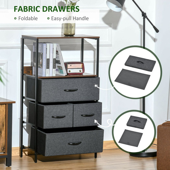 4 Drawer Storage Chest Unit Home w/ Shelves Home Living Room Bedroom Black