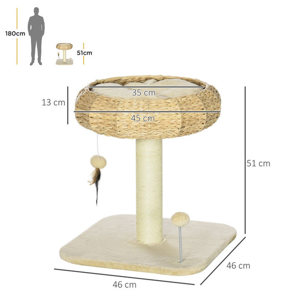 51cm Cat Tree Kitty Activity Centre w/ Top Bed, Toy Ball, Sisal Scratching Post