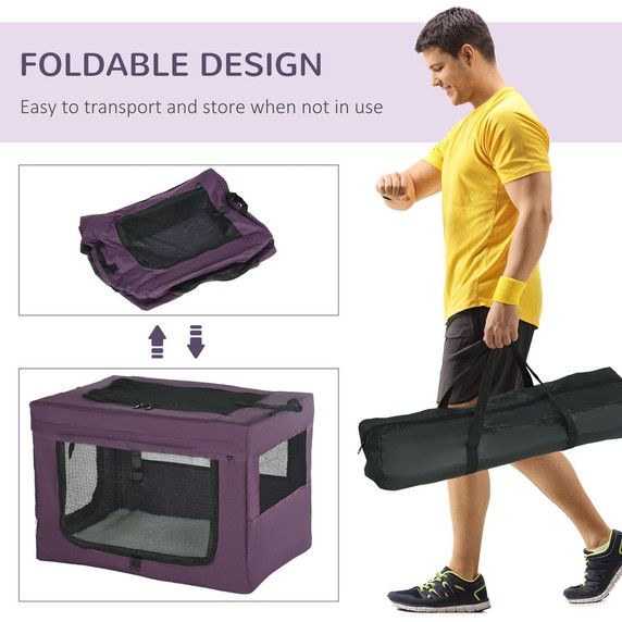 60cm Foldable Pet Carrier Cat Bag w/ Cushion, for Miniature Dogs - Purple