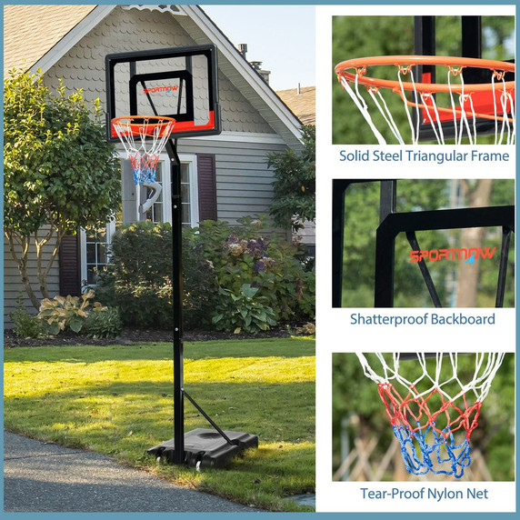 2.1-2.6m Basketball Hoop and Stand with Weighted Base, Portable on Wheels