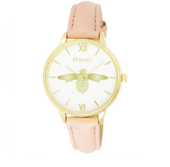 Ravel Women's Moth Design Dial Pink Leather Strap Watch RF007.5