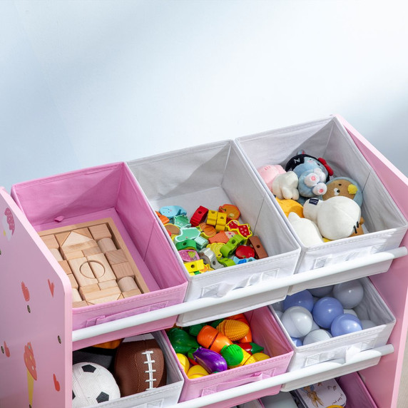 Kids Storage Unit with 9 Removable Storage Baskets for Nursery Playroom, Pink