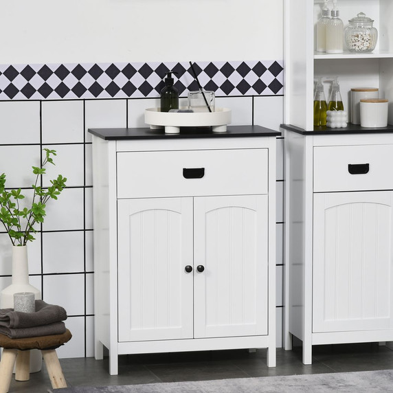 Bathroom Cabinet with Drawer Double Door Cabinet Adjustable Shelf White