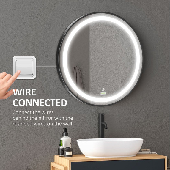 LED Smart Bathroom Mirror Wall Mounted Round Vanity Mirror w/ Lights, Black