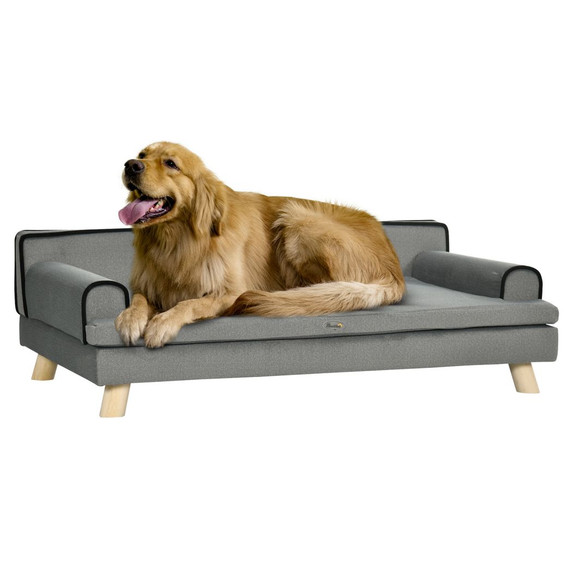 Pet Sofa for Large, Medium Dogs, with Wooden Legs Water-resistant Fabric, Grey