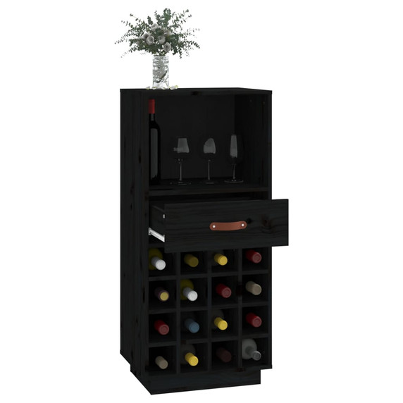 Wine Cabinet Black 45x34x100 cm Solid Wood Pine