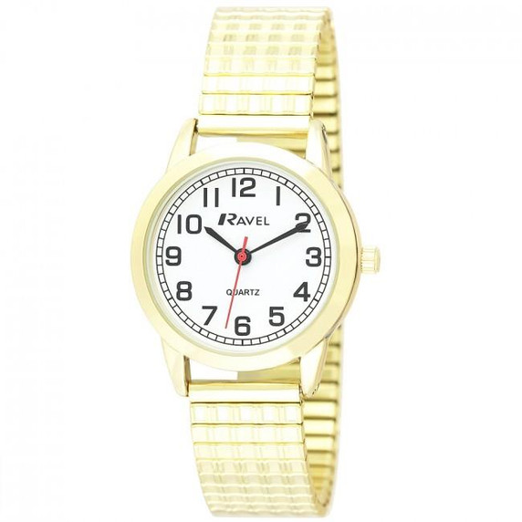 Ravel Women's Bold Number White Dial Gold Expander Bracelet Watch R0232.12.2