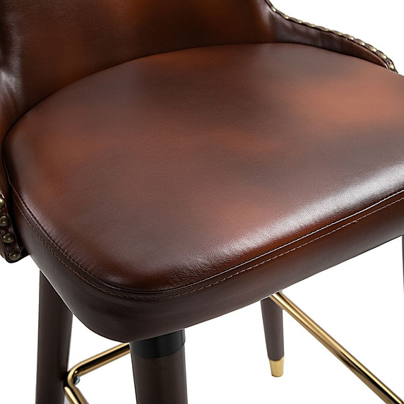 2 Pieces Home Luxury Bar Chair Stool, PU Leather European Style, Brown