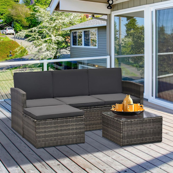 3PC Outdoor Patio Furniture Set Wicker Rattan 3-Seater Sofa Chair Couch Grey