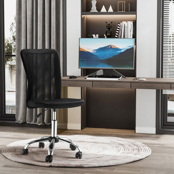 Armless Office Chair Ergonomic Padded Height Adjustable Mesh Back 5 Wheels