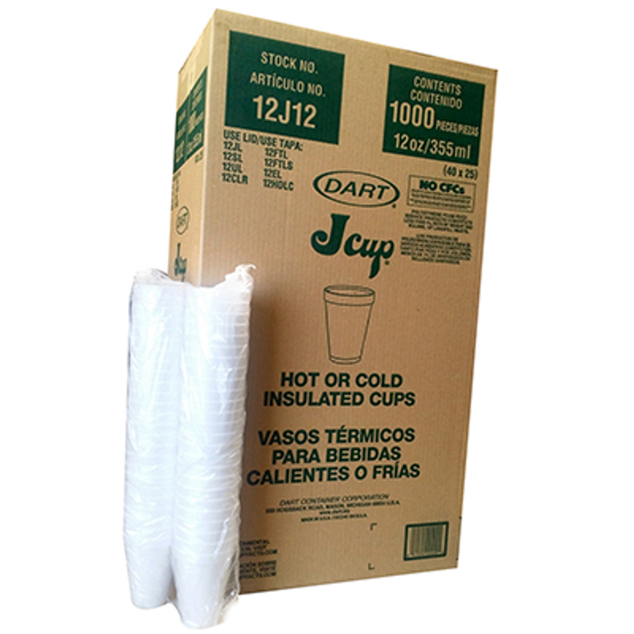 12 oz. Dart Styrofoam Cups 1,000/Case