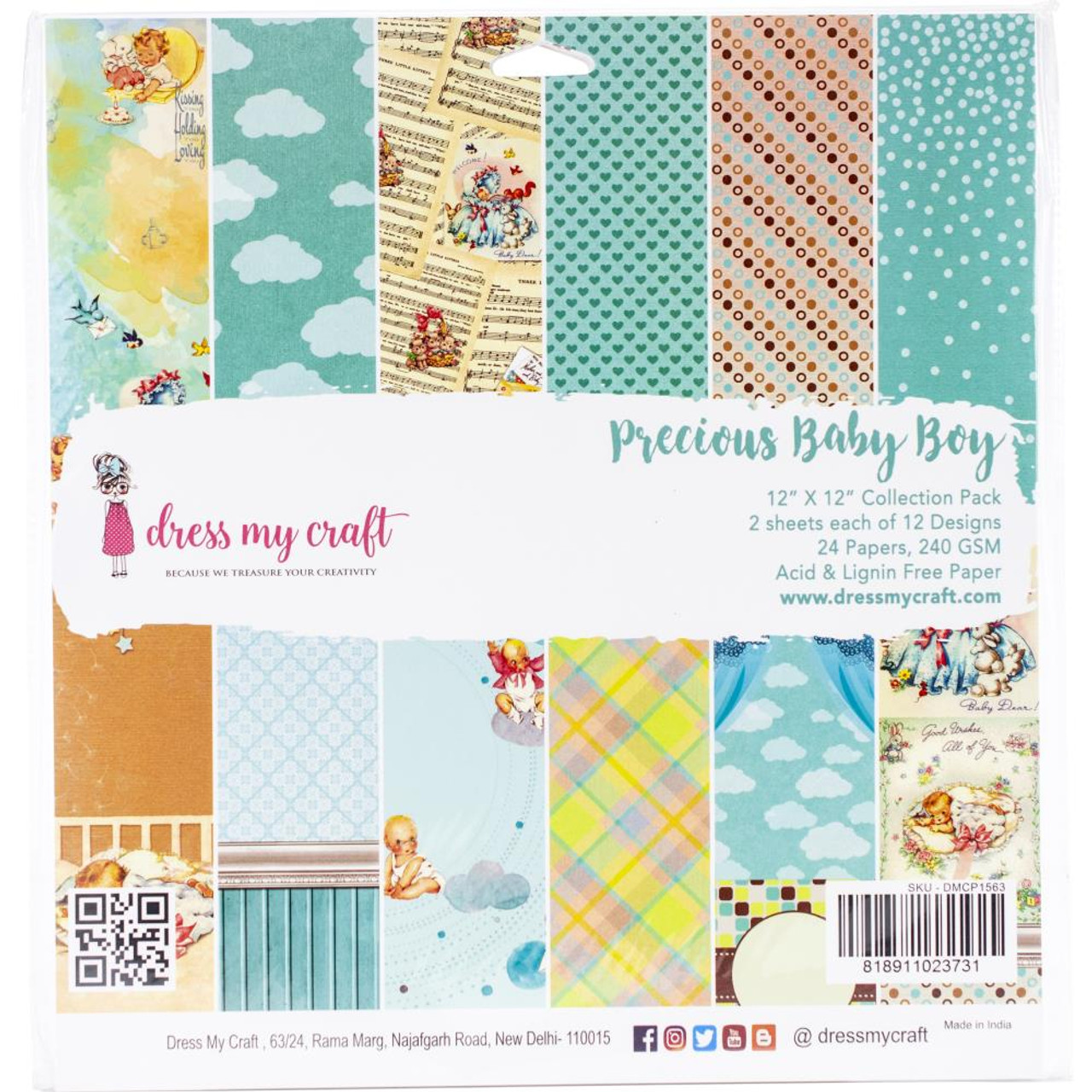 Dress My Crafts Single-Sided Paper Pad 12x12 24/Pkg - Precious Baby Boy, 12 Designs/2 Each