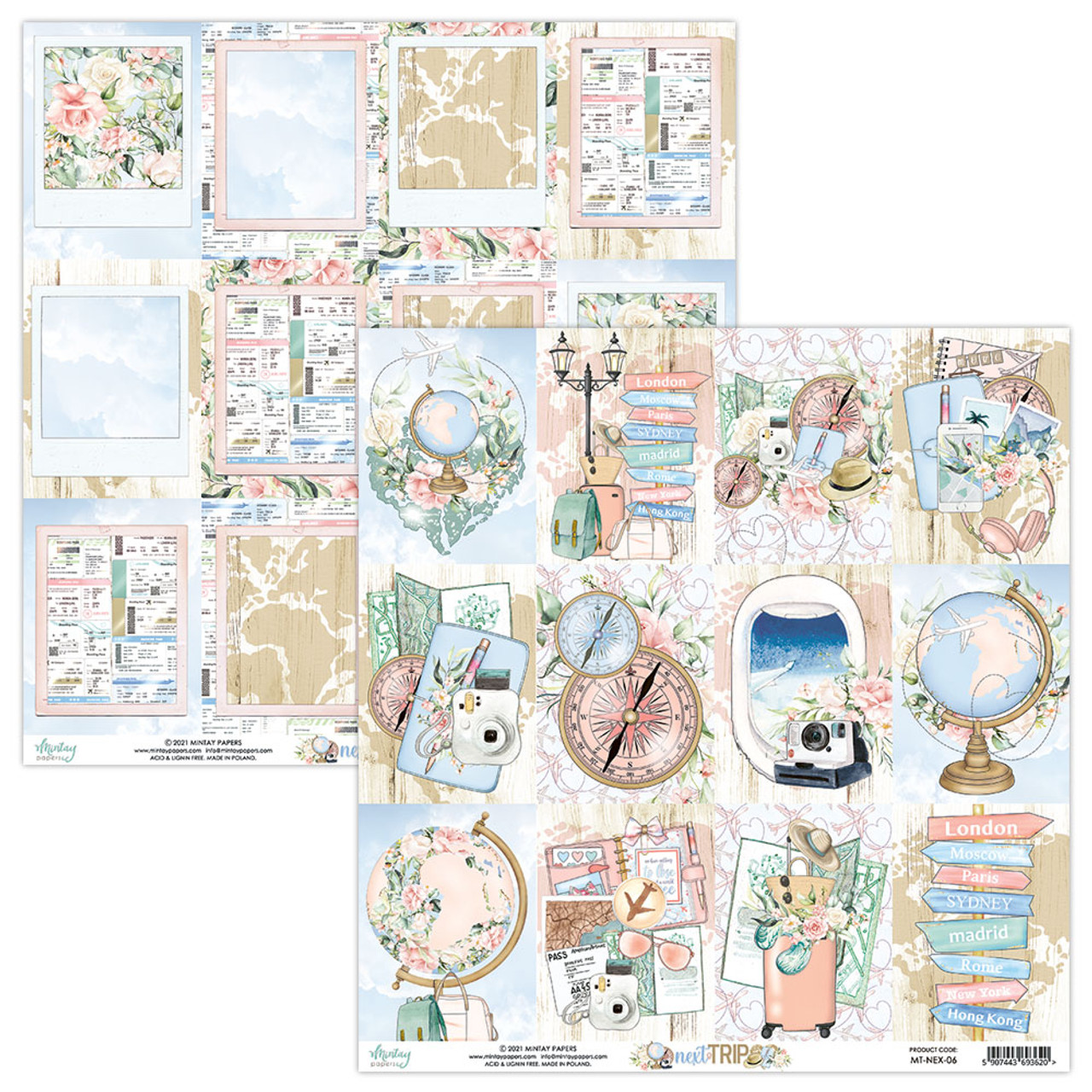 Mintay Papers  Next Trip Travel Accessories Scrapbook Paper