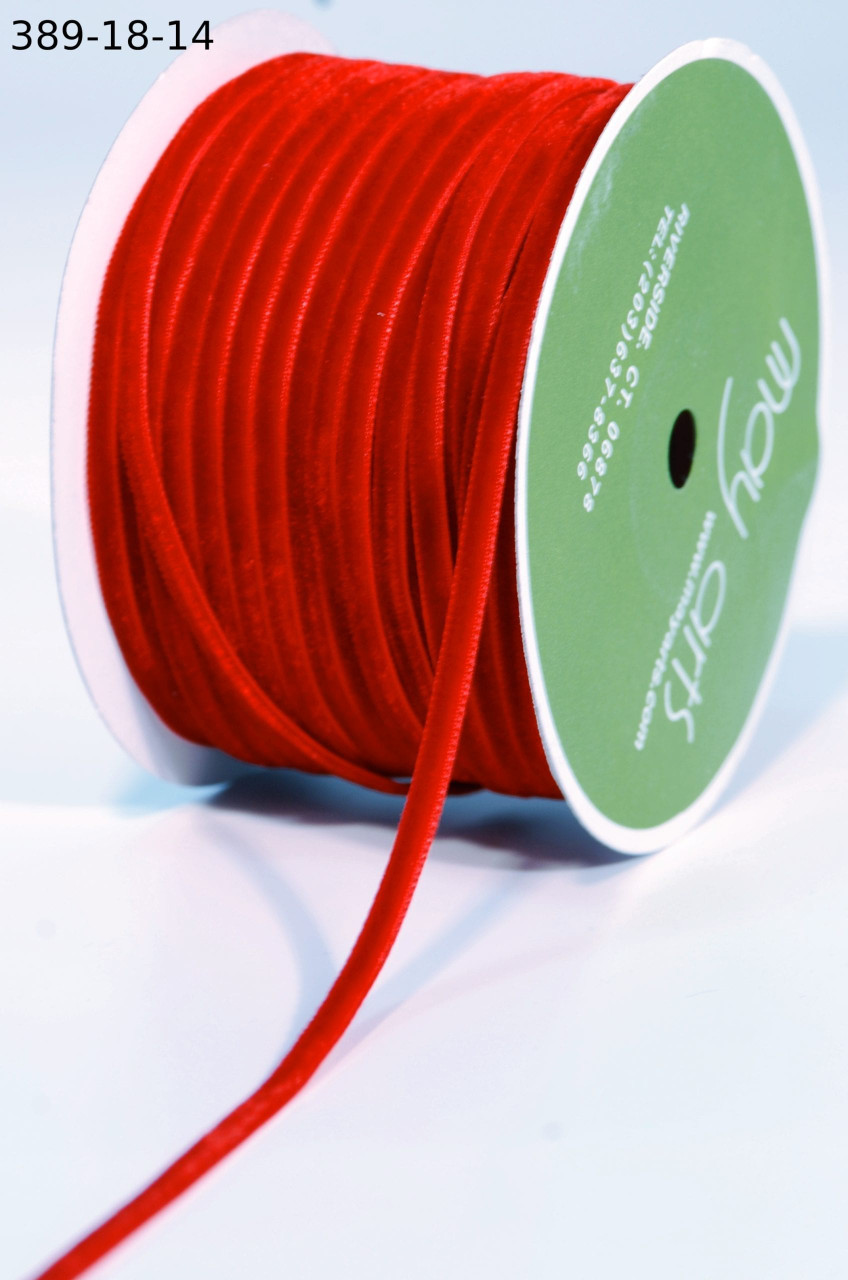 May Arts 1/8 inch Velvet String Cord Ribbon with Woven Edge - Red