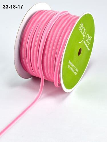 May Arts 1/8 inch Velvet String Cord Ribbon with Woven Edge - Pink