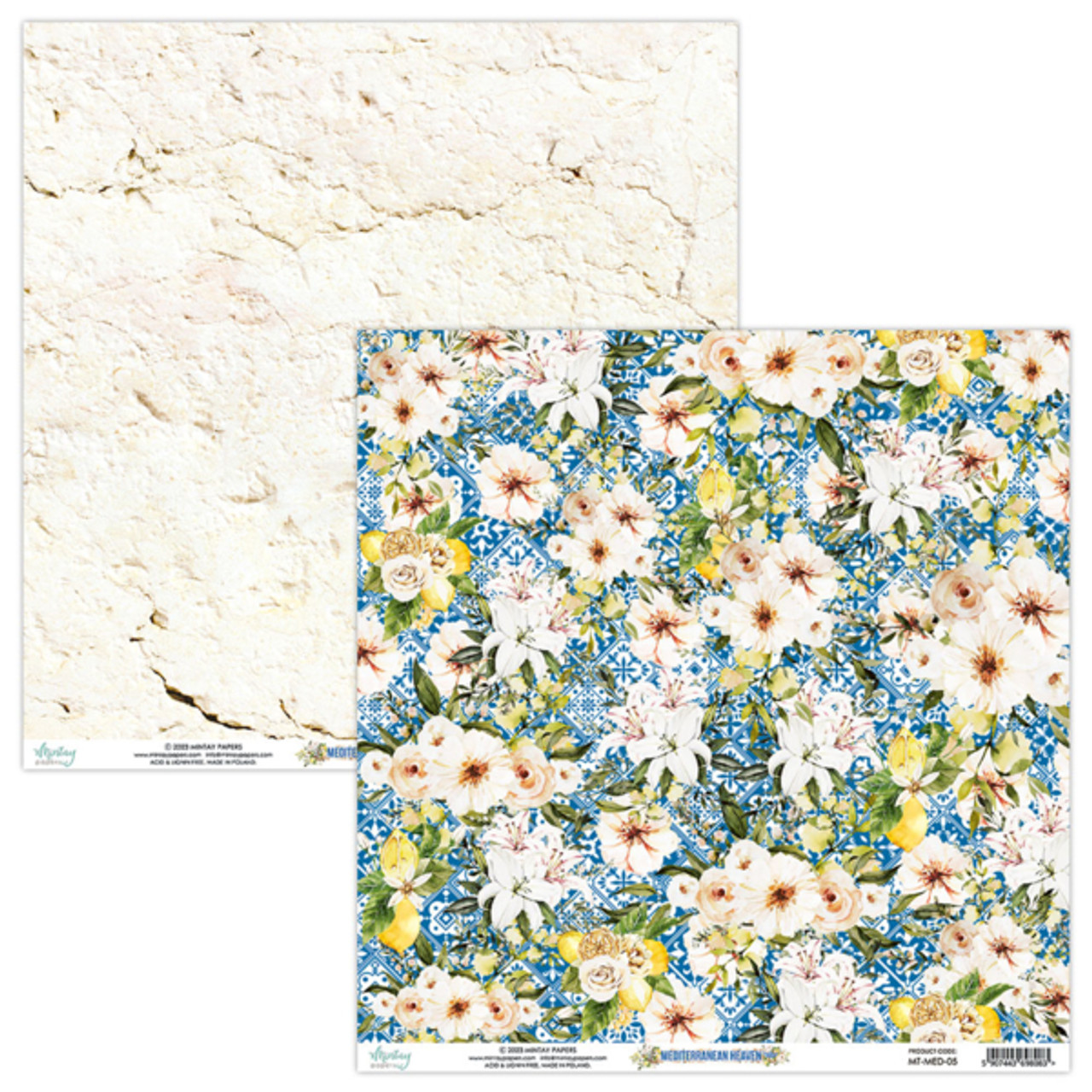 Mintay Papers - Mediterranean Heaven - 12x12 Scrapbook Paper 05 (MT-MED-05)  - The Rubber Buggy