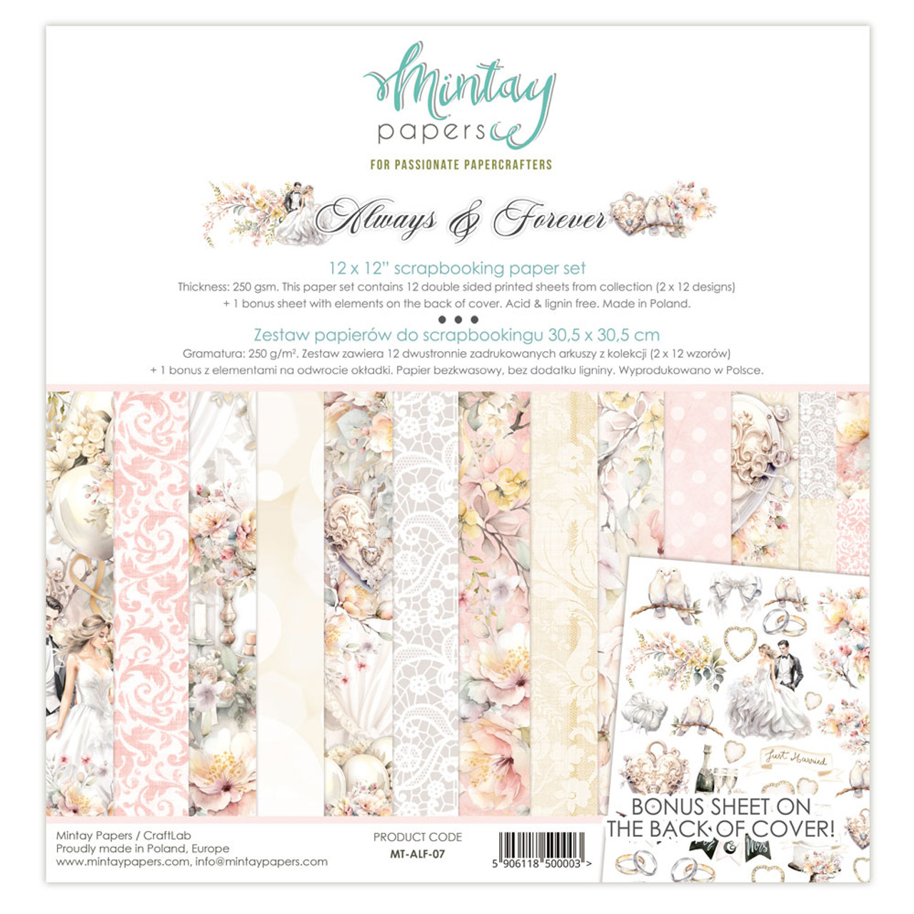 Mintay Papers - Always & Forever - 12x12 Scrapbook Paper 06 (MT-ALF-06) The  Rubber Buggy