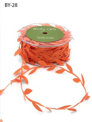 May Arts 3/4 Inch Classic Leaves Ribbon with Sealed Cut Edge - Orange