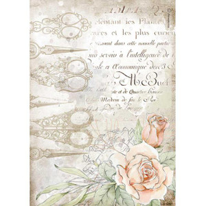 Stamperia - Rice Paper Sheet A4 - Romantic Threads Scissors and Roses (DFSA4565)