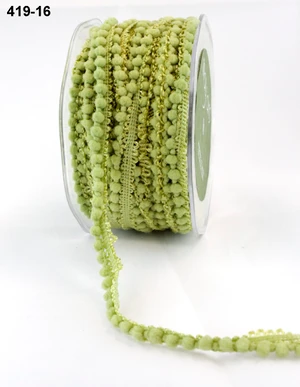 May Arts 3/8 Inch Mini Pom Pom Ribbon - Olive (419-16)