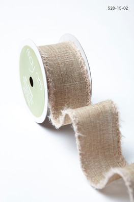 May Arts - 1.5 Inch Faux Linen Ribbon with Fuzzy Wired Edge - Brown/Green  (528-15-33) The Rubber Buggy