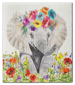 CJ Bella Co Eco-Friendly Dishcloth - Elephant In Flower Field