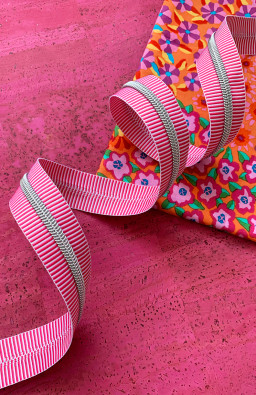 Sassafras Lane Pink Stripe Zipper Tape with Nickel teeth