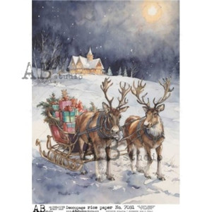 Decoupage Queen - AB Studios Rice Paper Reindeer Sleigh with Gifts A4