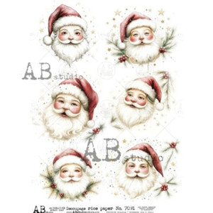 Decoupage Queen - AB Studios Rice Paper Vintage Santa Faces A4