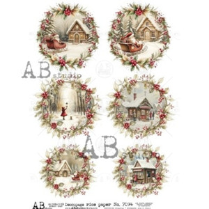 Decoupage Queen - AB Studios Rice Paper Winter Village Scenes in Wreaths A4