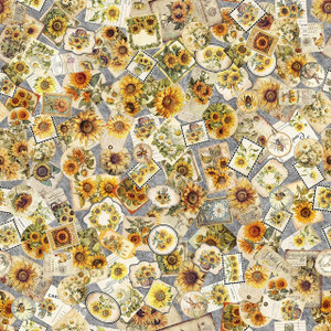 QT Fabrics - Sunflower Serenade - Sunflower Ephemera Gray