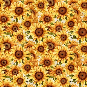 QT Fabrics - Sunflower Serenade - Packed Sunflowers white - Sold by 1/2 Yard