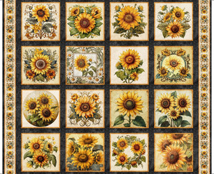 QT Fabrics - Sunflower Serenade - Sunflower Picture Patches Charcoal 