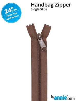 By Annie Single Slide Handbag Zipper - 24" Seal Brown