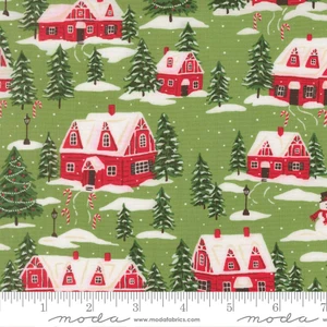 Moda Fabric - Holiday Cheer Cardinals Village Landscape - Sold by the Half Yard